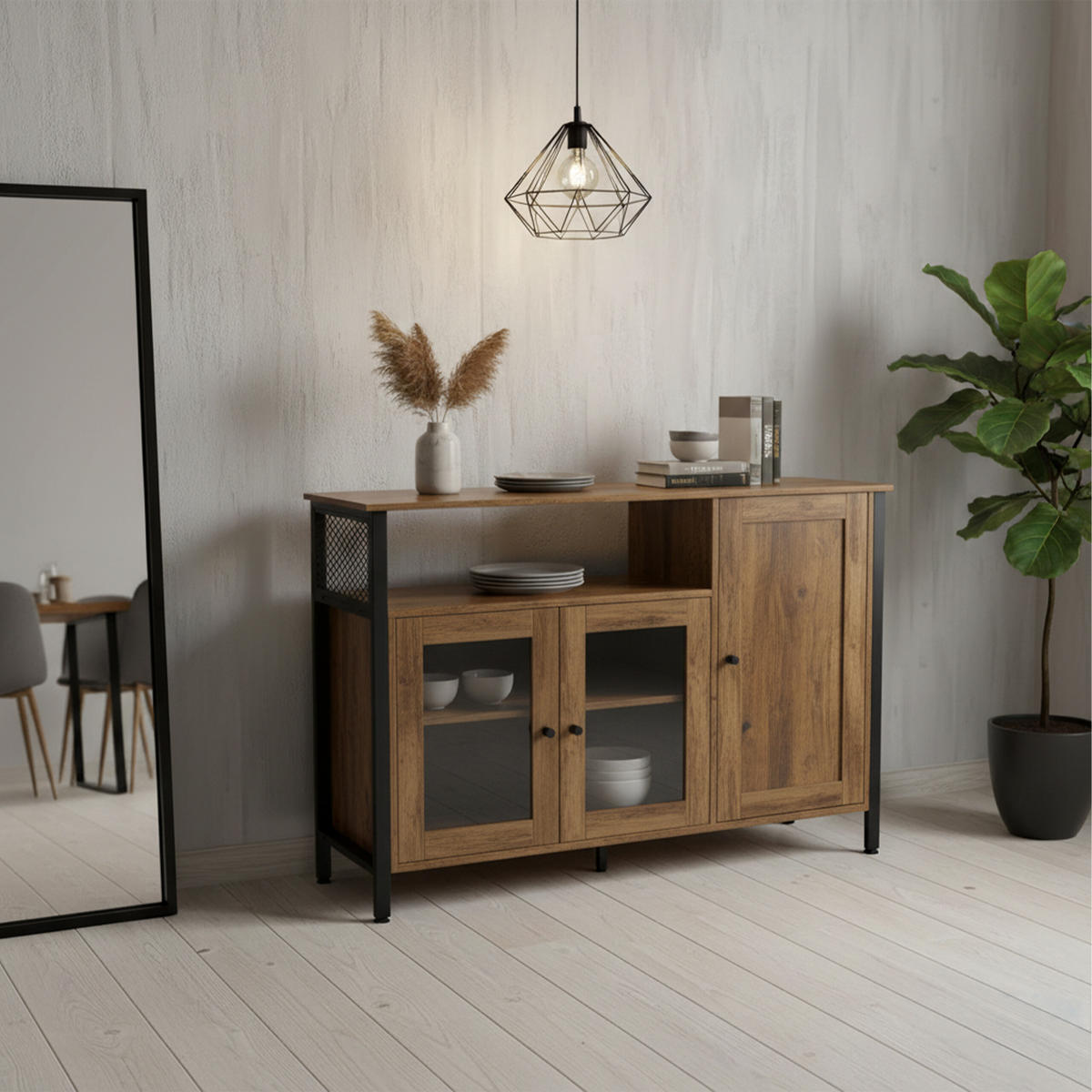 KÜCHENSCHRANK - Schwarz/Braun, Glas/Holzwerkstoff (110/75/33cm) - Relaxdays