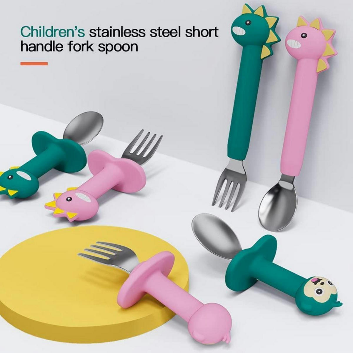 BESTECKSET Baby Dinosaurier Grün 2-teiliges Set - Türkis, Kunststoff