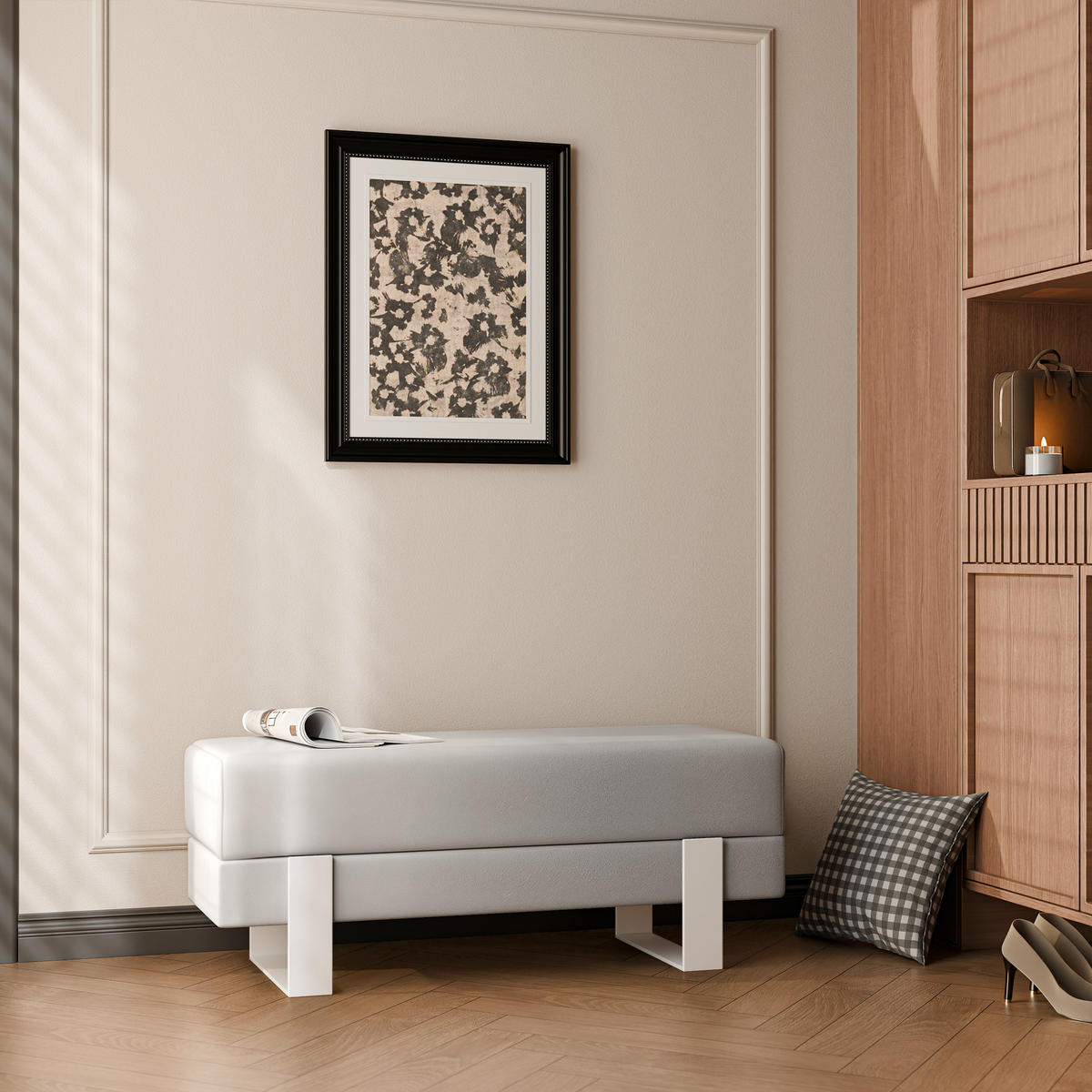 POLSTERBANK RIVA 80 cm Weiß / Grau ,Metallgestell - Grau, Metall (80/47/35cm) - Idohome