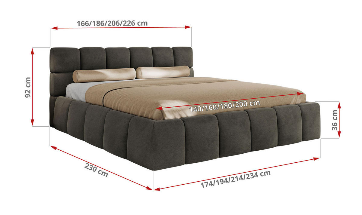 POLSTERBETT NIRA CLASSIC 140/200 - Dunkelgrau Velvet - ohne Matratze - Dunkelgrau, Textil (140/200cm) - MKS