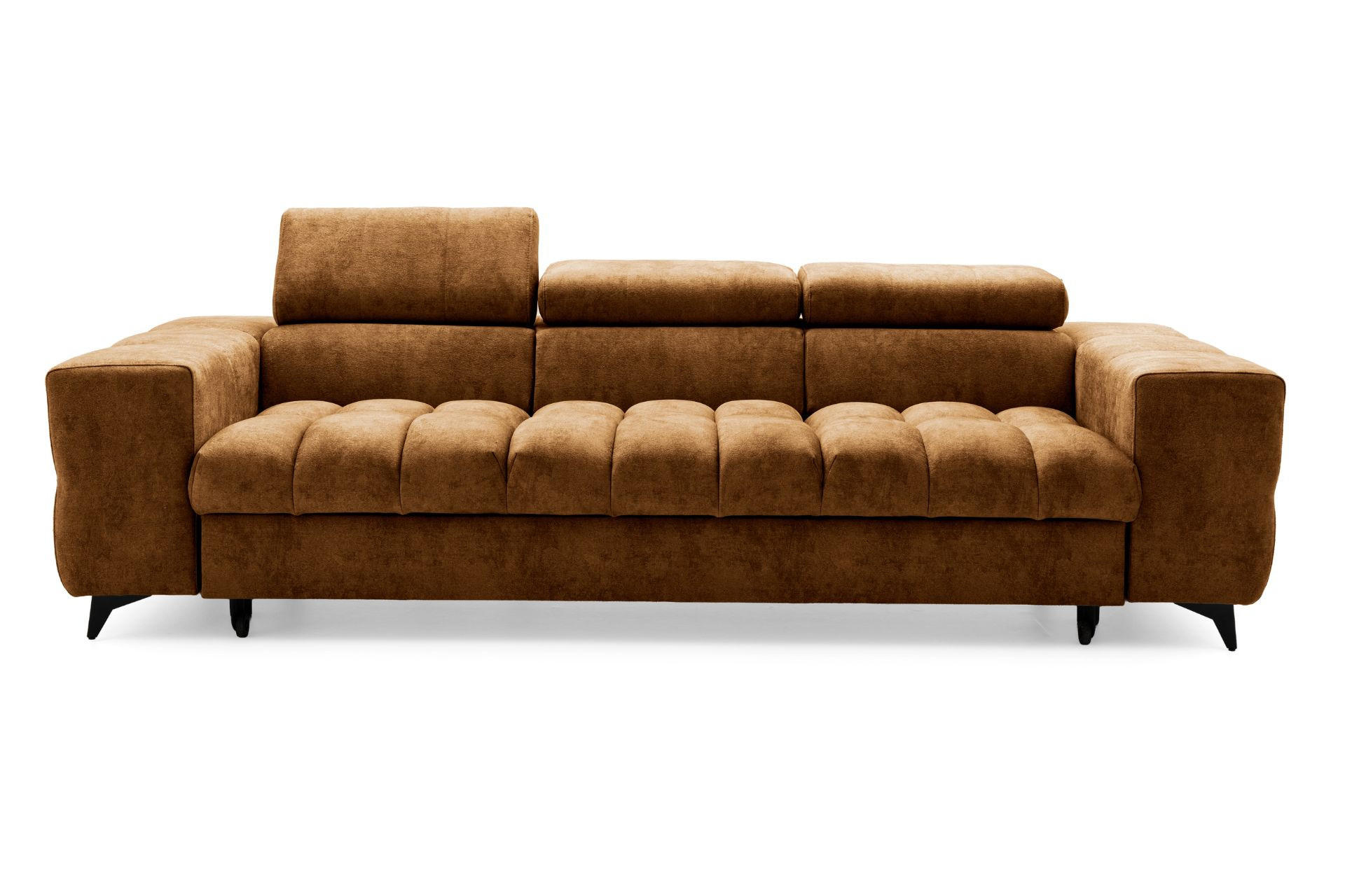 3-SITZER Sofa PUDDING mit Schlaffunktion 127x190 Velours Hellbraun - Hellbraun/Schwarz, Holz/Textil (260/90/100cm) - Muffo