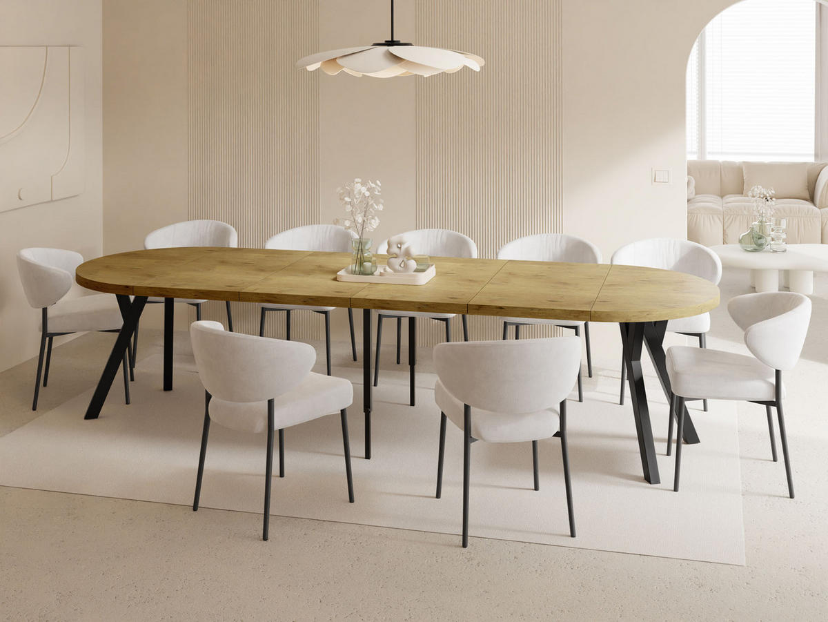 ESSTISCH Twixy XXL groß rund oval ausziehbar, Eiche Hell Braun 100-300/100/76 cm - Eichefarben/Schwarz, Holz/Holzwerkstoff (100/100/76cm) - WFL GROUP