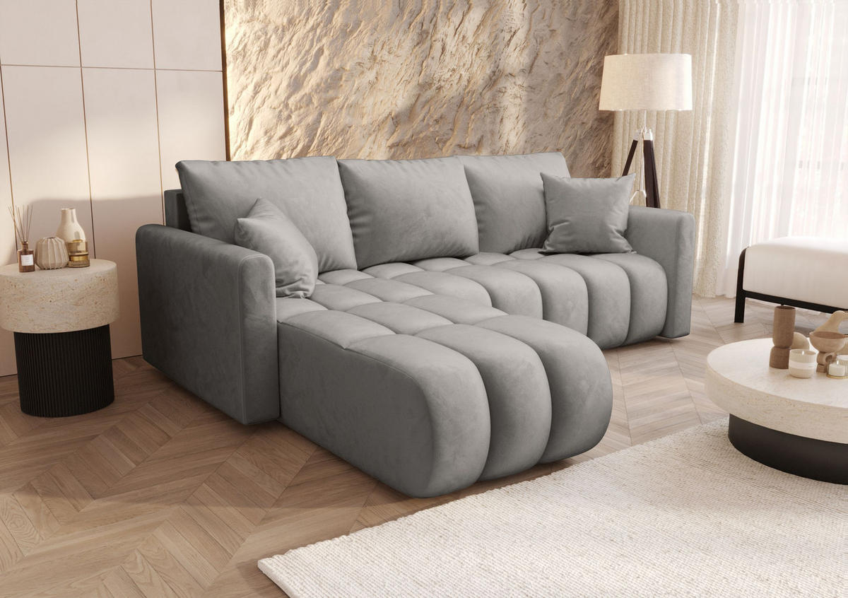 ROHOVÁ pohovka GARDA levá světle šedá samet Monolith 84 - funkce spaní, úložný prostor - světle šedá, textil (230/150cm) - Cornero