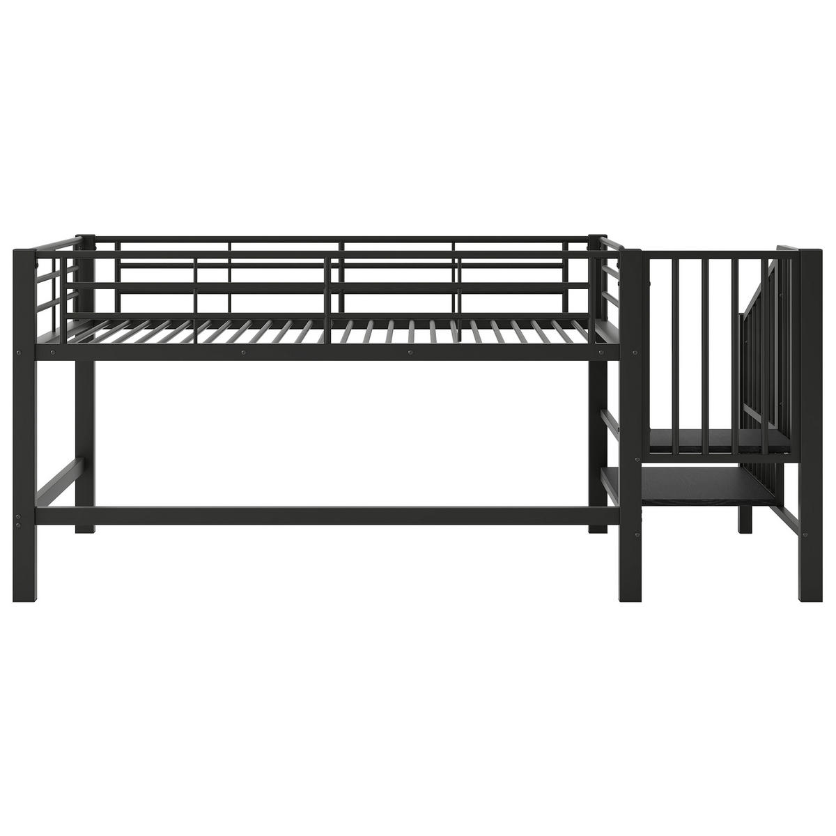 HOCHBETT 90/200 cm in Schwarz mit Stauraumtreppe aus Metall & MDF - Schwarz, Holzwerkstoff/Metall (90/200cm) - CHICFURN