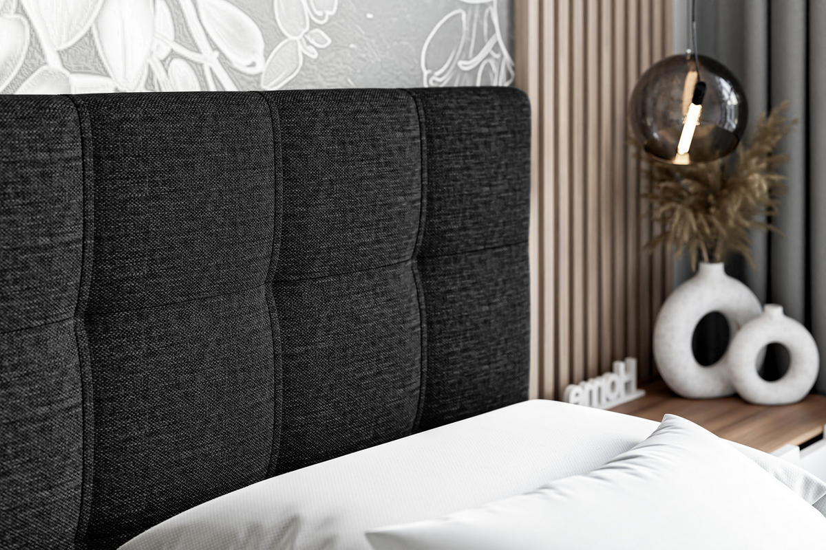 BOXBETT mit Matratze H3 und Lattenrost - MARCE - 180x200 Schwarz - Schwarz, Holzwerkstoff (180/200cm) - ALTDECOR