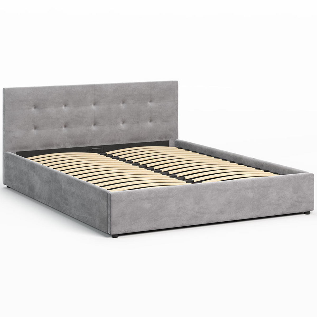 POLSTERBETT 140×200 mit Bettkasten und Lattenrost Mira HLR-22 Grau Velours - Grau, Holz (140/200cm) - Jana