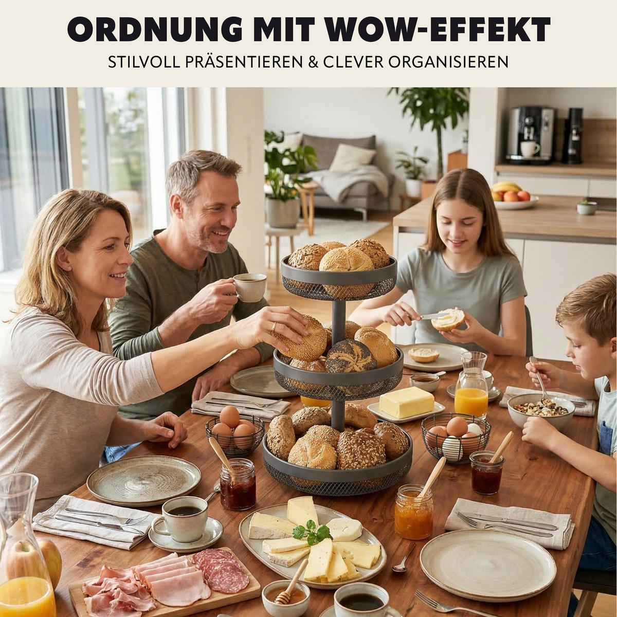 OBSTETAGERE rund, 3-stöckig, Ø 20 cm, 25 cm und 30 cm, grau, Metall - Grau, Metall (42cm) - eluno