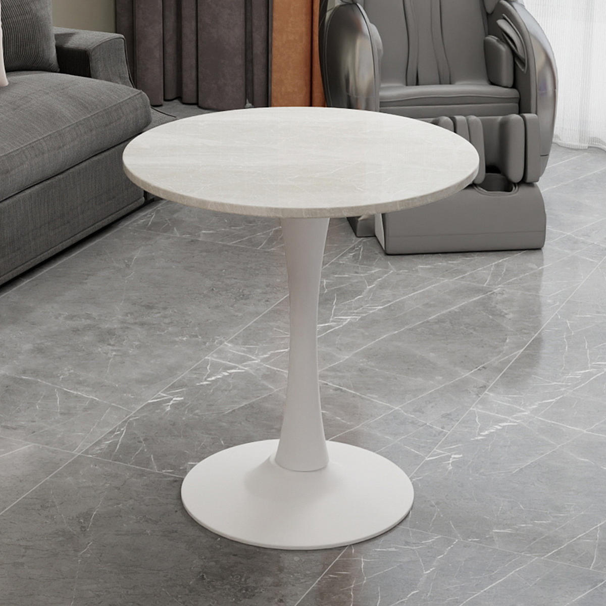 COUCHTISCH 70,1 cm in Weiß aus Kunstmarmor–rundes Design für viele Wohnbereiche - Weiß, Stein (70/70/72cm) - Flora Grace