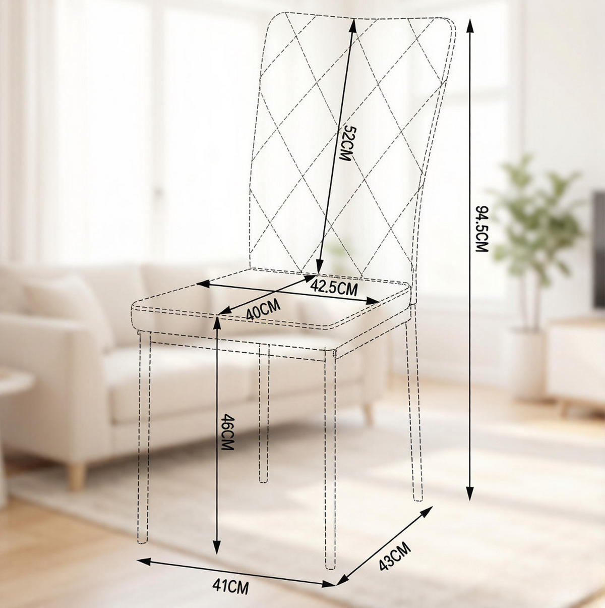 ESSSTUHL 4er-Set mit hoher Rückenlehne Schwarz/Weiß 42 x 94,5 x 59 cm - Schwarz, Metall (42.5/94.5/40.2cm) - Meubliv