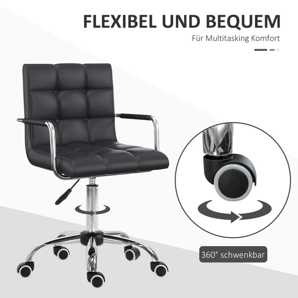 DREHSTUHL 53/54/99 cm schwarz aus PVC höhenverstellbar mit Armlehnen - Schwarz, Kunststoff (54/99/52.5cm) - OKWISH