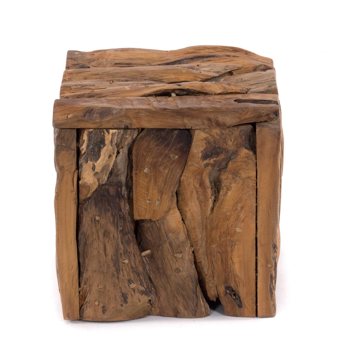 HOCKER SITZBOX TEAK 30 30x30x30 cm, Recyclingholz naturfarben - Braun, Holz (30/30/30cm) - DESIGN DELIGHTS
