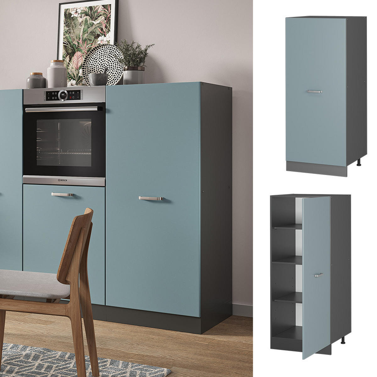 HOCHSCHRANK R-Line Blau-Grau 60 cm - Anthrazit/Blaugrau, Holzwerkstoff (60/143/57cm) - Vicco
