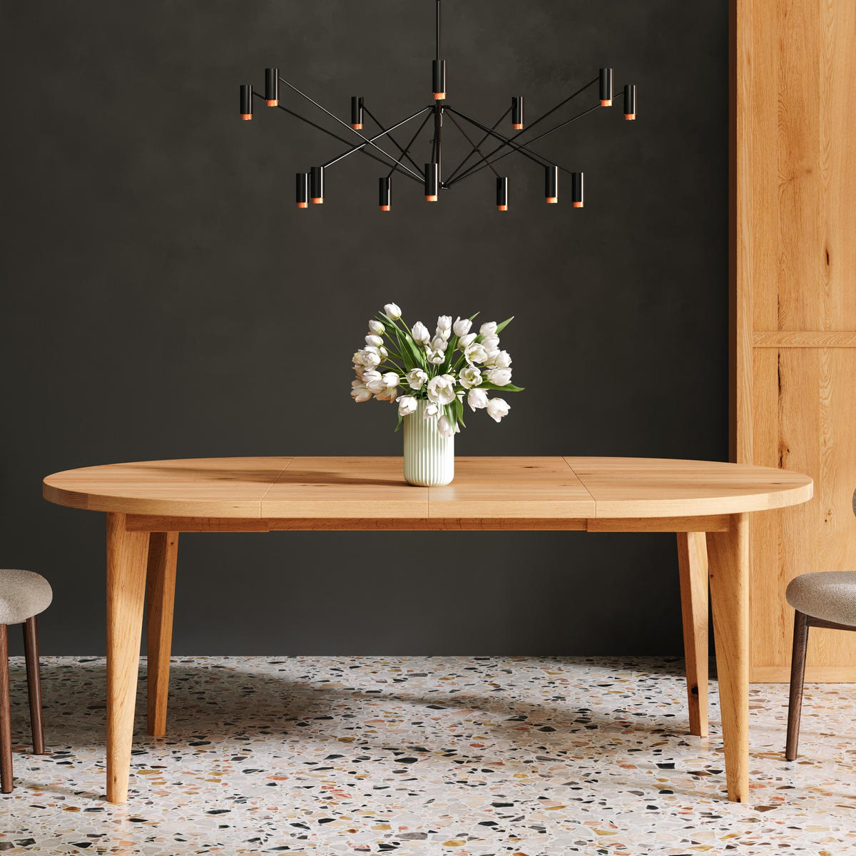 TISCH Ausziehbar Luna aus massivem Eichenholz 120 cm + Tischverlängerungen 2x45 cm - Eichefarben/Braun, Holz (120/120/75cm) - Danzz