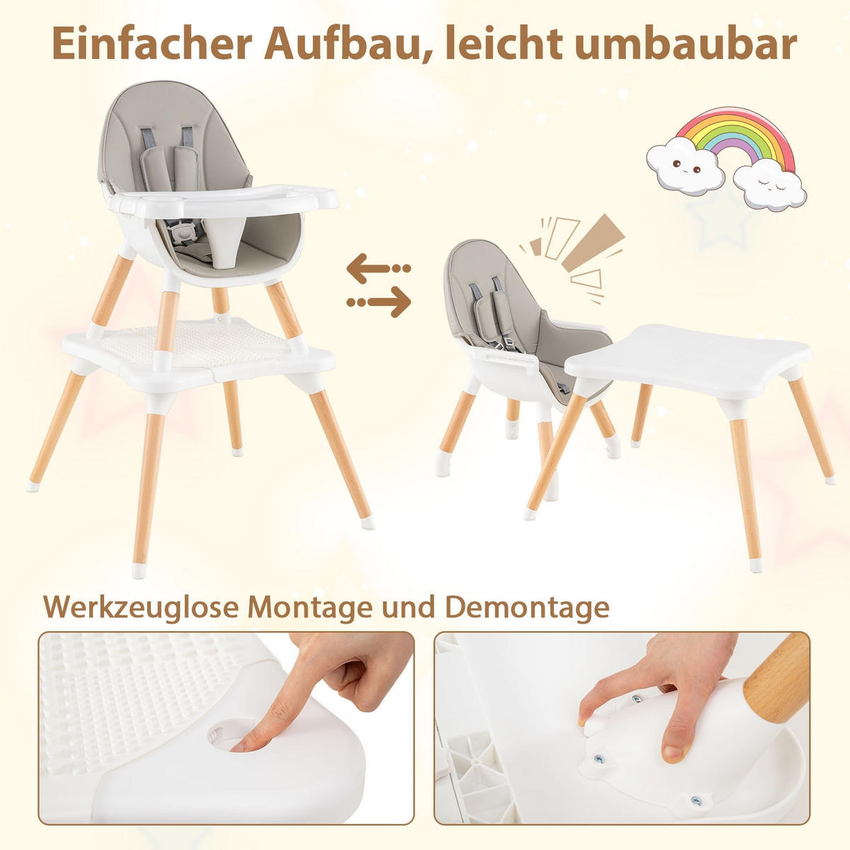 KINDERHOCHSTUHL mit Bausteintisch grau - Grau, Kunststoff (62/100/62cm) - COSTWAY