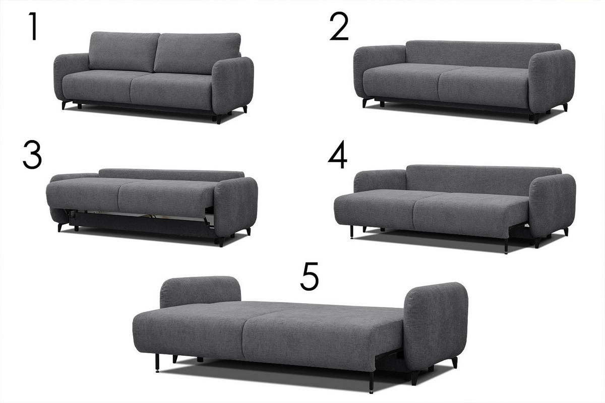 SOFA DRAKE 3-Sitzer mit Schlaffunktion, dunkelgrau - Dunkelgrau/Braun, Holz/Textil (232/90/107cm) - Courtois Laville
