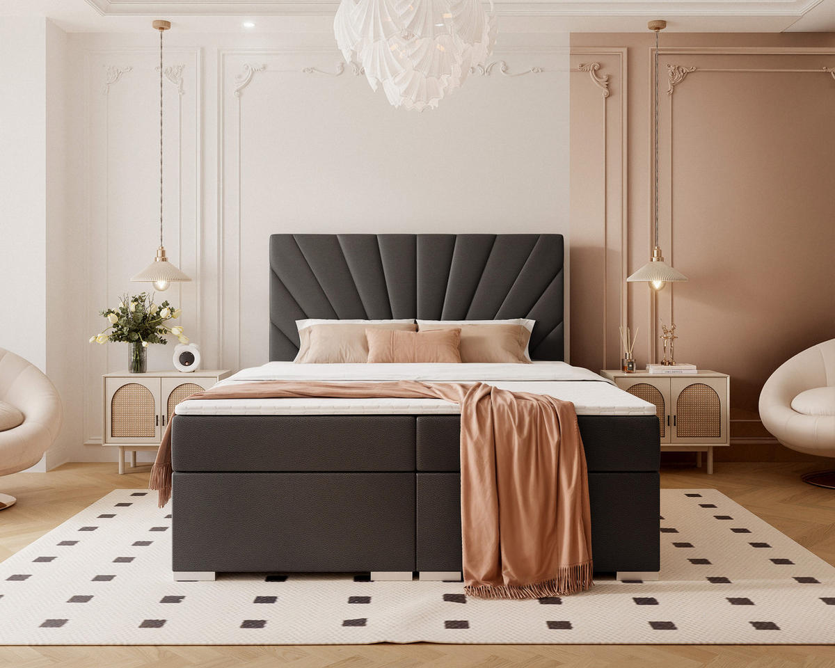 BOXBETT OASIS 140/200 cm mit Matratze und Topper, Schwarz - Chromfarben/Schwarz, Textil/Metall (140/200cm) - Idohome