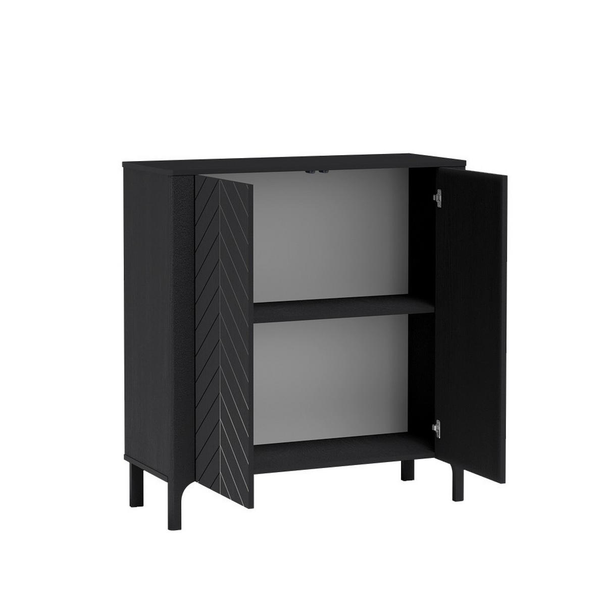 KOMMODE Lumi Schwarz, zweitürige Kommode - Schwarz, Holzwerkstoff (103/95/41cm) - Bettso