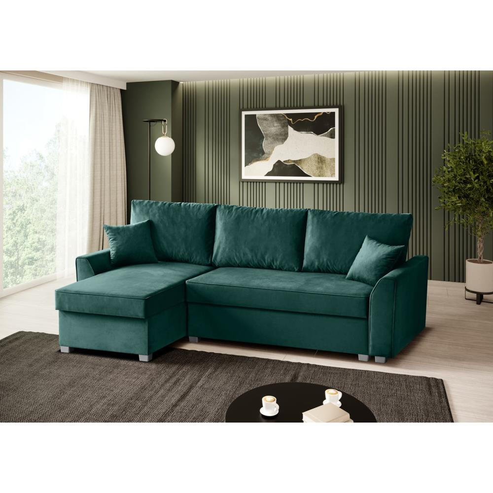 ECKSCHLAFSOFA Teramo grün - Schwarz/Grün, Kunststoff/Textil (235/150cm) - Beautysofa