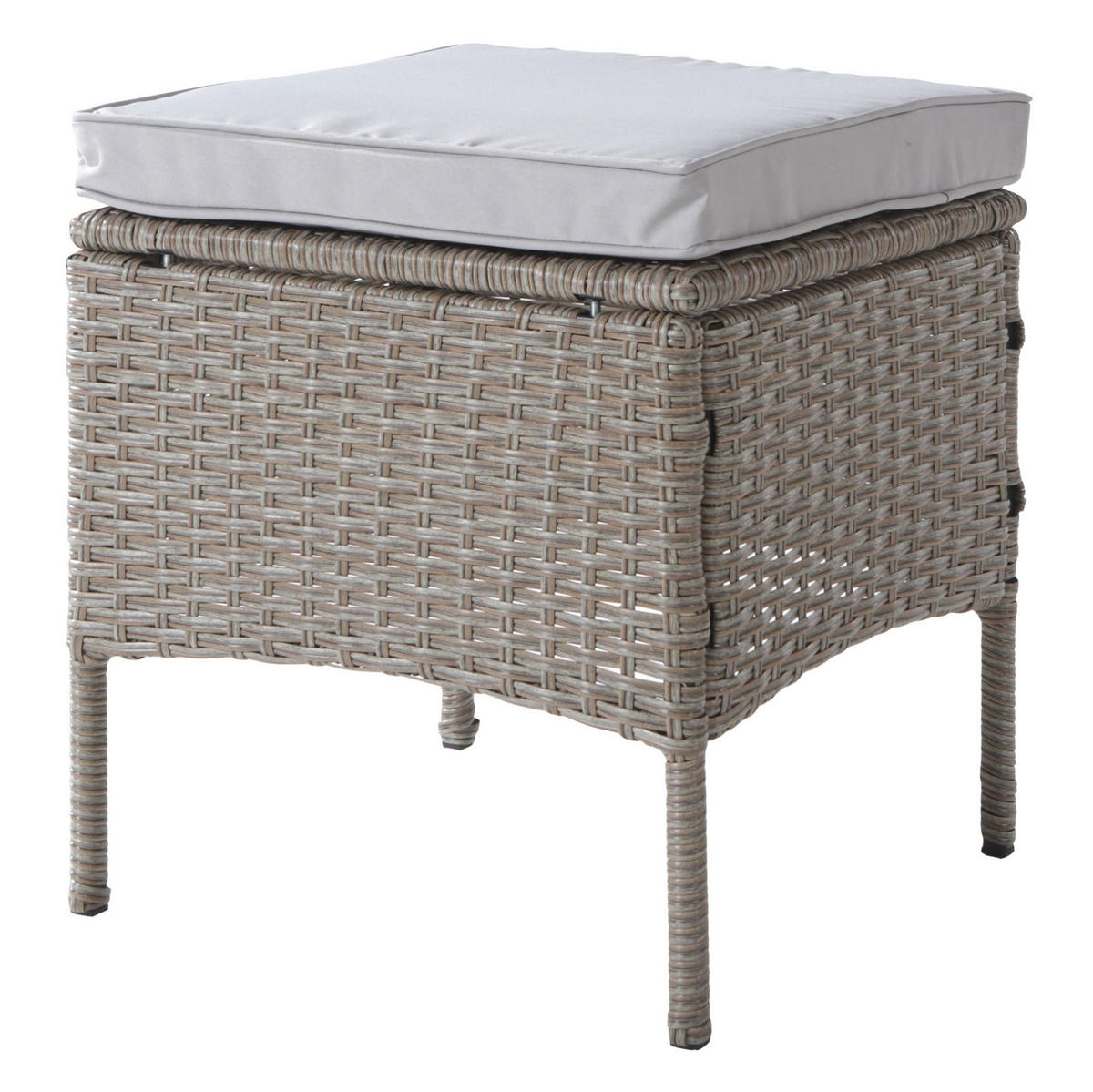GARTENLOUNGE 195/51/78 cm khaki aus PE-Rattan mit Tisch, Hockern und waschbaren Kissen - Beige, Holzwerkstoff - OKWISH