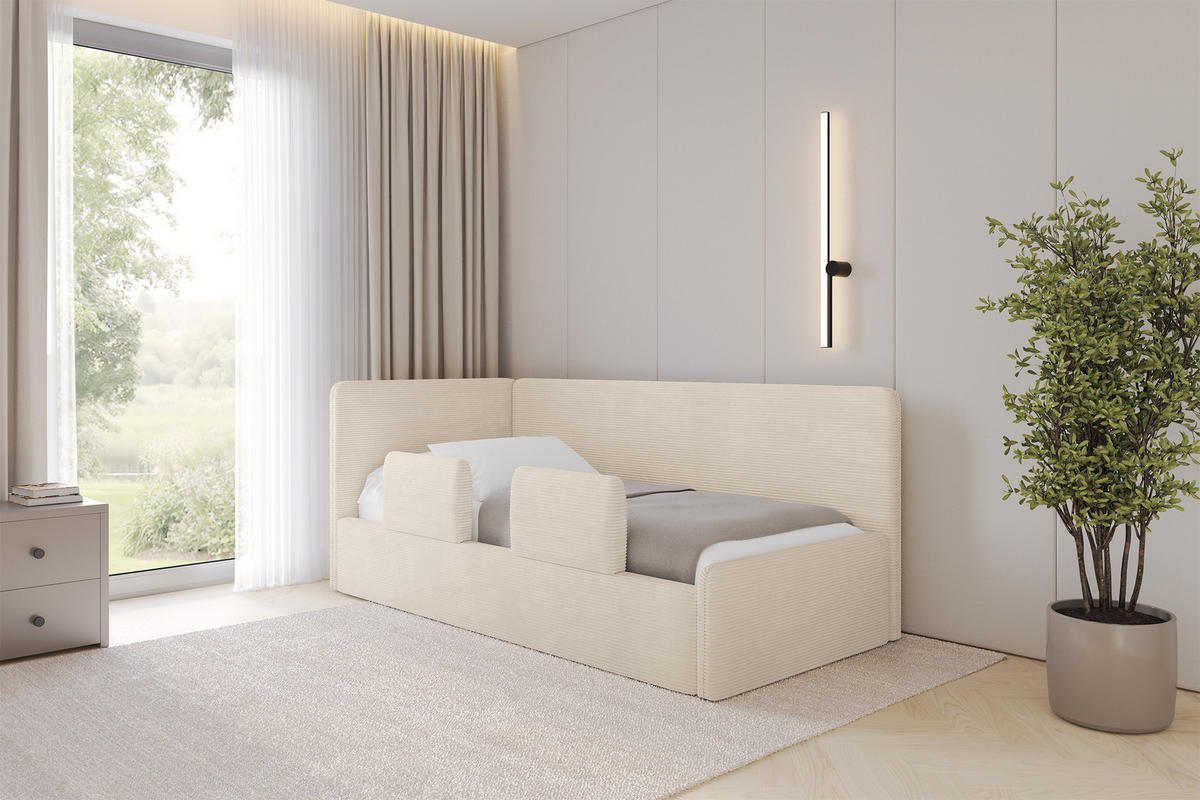 EINZELLBETT Jugendbett mit Bettkasten, Rechts - NORY 100x200 Beige - Kaschmir, Holzwerkstoff/Textil (100/200cm) - ALTDECOR