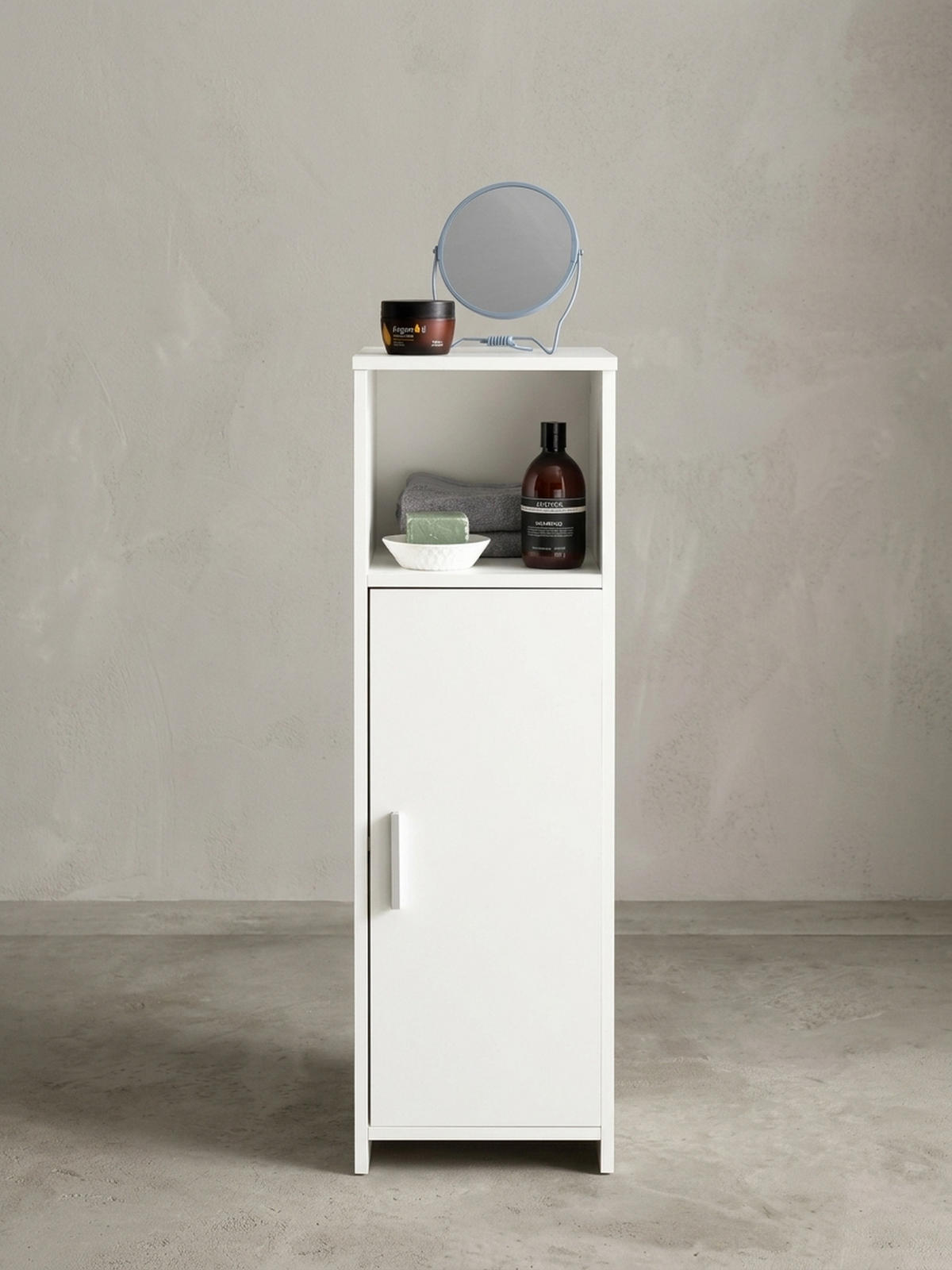 BADSCHRANK Weiß 30x95,5x30 cm aus Melamin mit kratzfester Oberfläche - Schwarz/Weiß, Holz/Metall (30/96/30cm) - KADIMA DESIGN