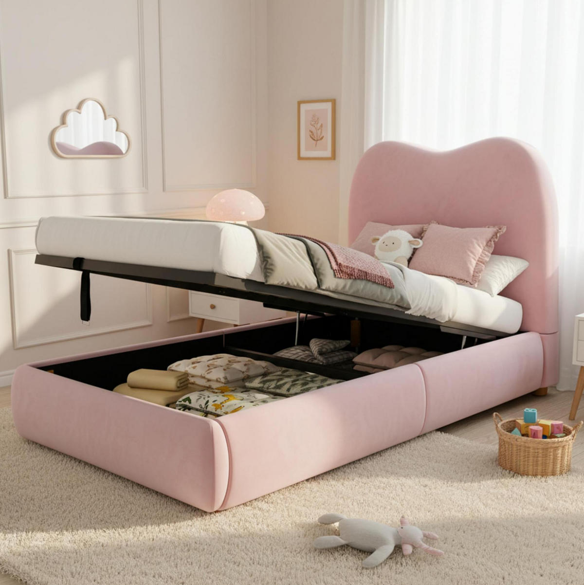 POLSTERBETT 90/200 cm Rosa aus Samt mit Stauraum - Rosa, Textil (90/200cm) - OKMYHOME