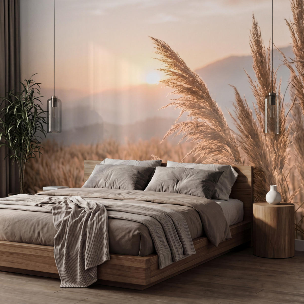 TAPETE - Gras - Feld - Sonne - Natur - 350x240 cm - Sandfarben, Papier (350/240cm) - OnlyWow