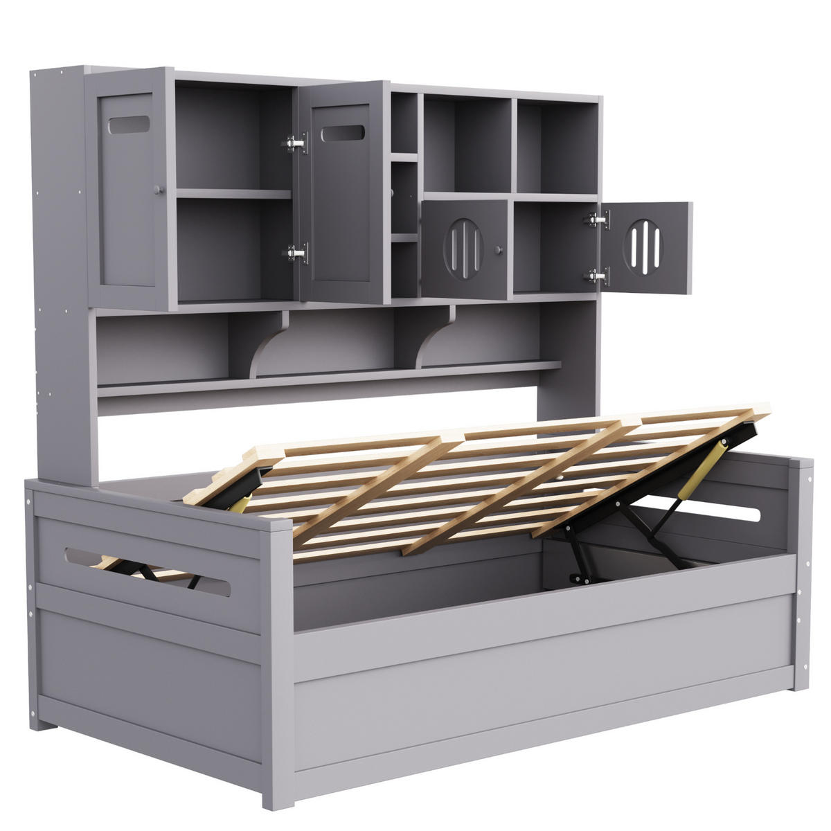 POSTEĽ z dreva 90/200 cm sivá, multifunkčný úložný priestor, hydraulická - sivá, drevo (90/200cm) - BEAOK