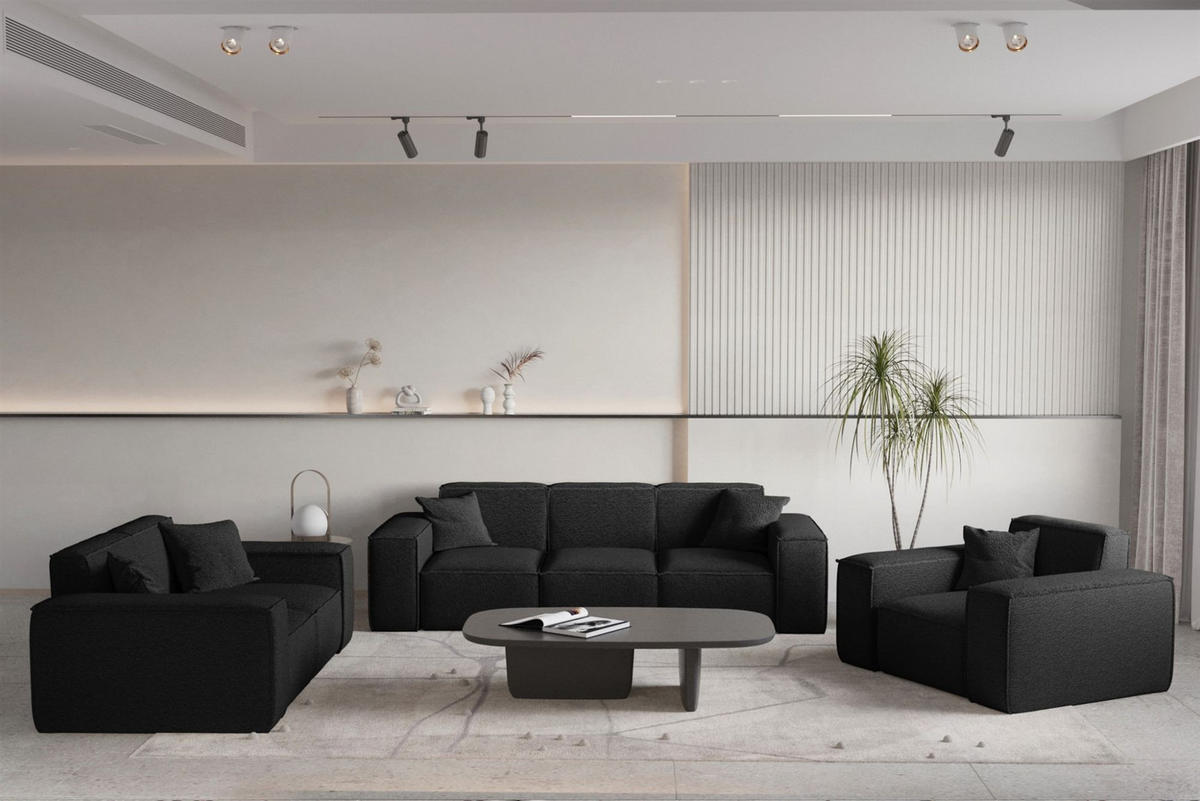 SOFA Celes Premium 3-sitzer Ascot Bukla - Schwarz, Holzwerkstoff/Textil (225/73/88cm) - Fun Möbel
