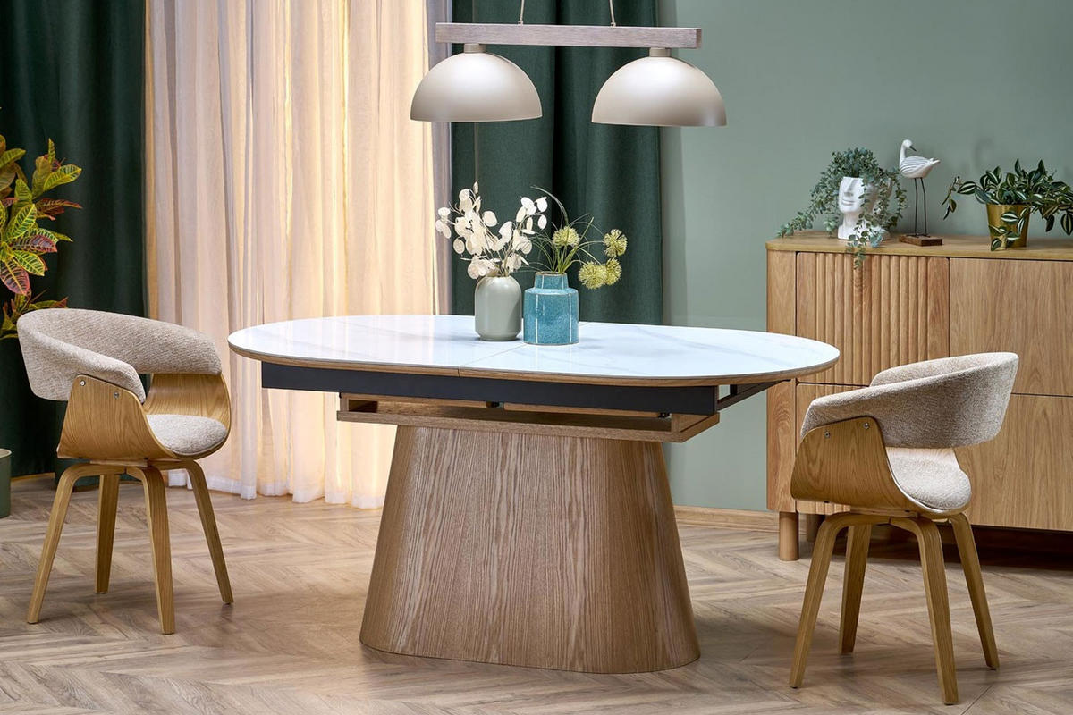 ESSTISCH Sirius weiß Marmor / Eiche Natur 160-240 / 90 / 77cm - Eichefarben/Weiß, Holz/Holzwerkstoff (90/240/77cm) - Feldmann-Wohnen