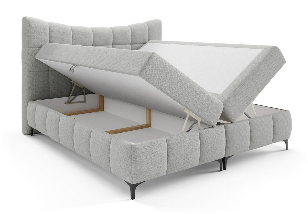 BOXSPRINGBETT 200x200 Almera, Chenille, Bettkasten, Matratze, Hellgrau - Hellgrau, Holz/Textil (200/200cm) - Emporius