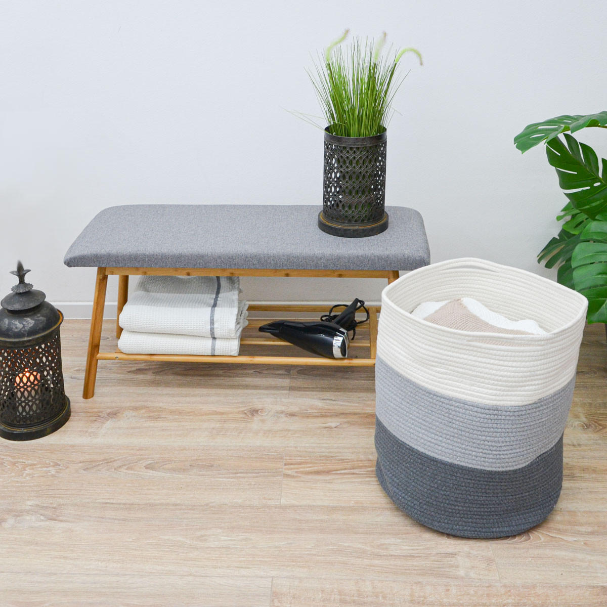 BAUMWOLL-WÄSCHEKORB 50 Liter Ø38x46 cm Grau - Grau, Textil (46/46/38cm) - Dunedesign