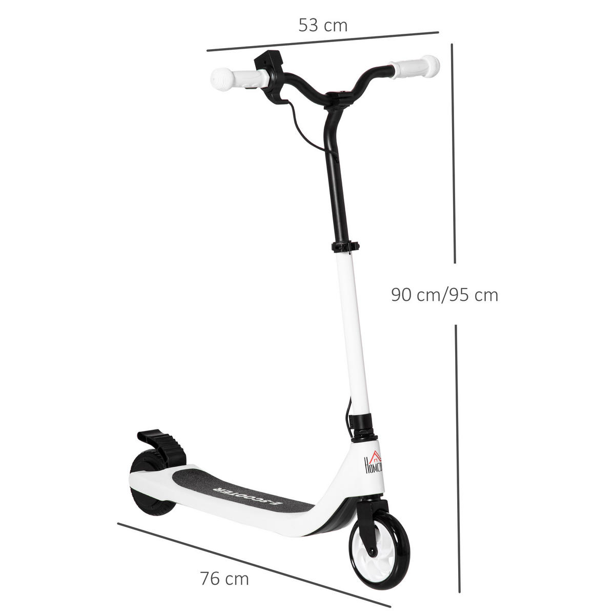 E-SCOOTER, Aluminium， Schwarz/Weiß, 76L x 53B x 90/95Hcm - Schwarz, Metall (95cm) - HOMCOM