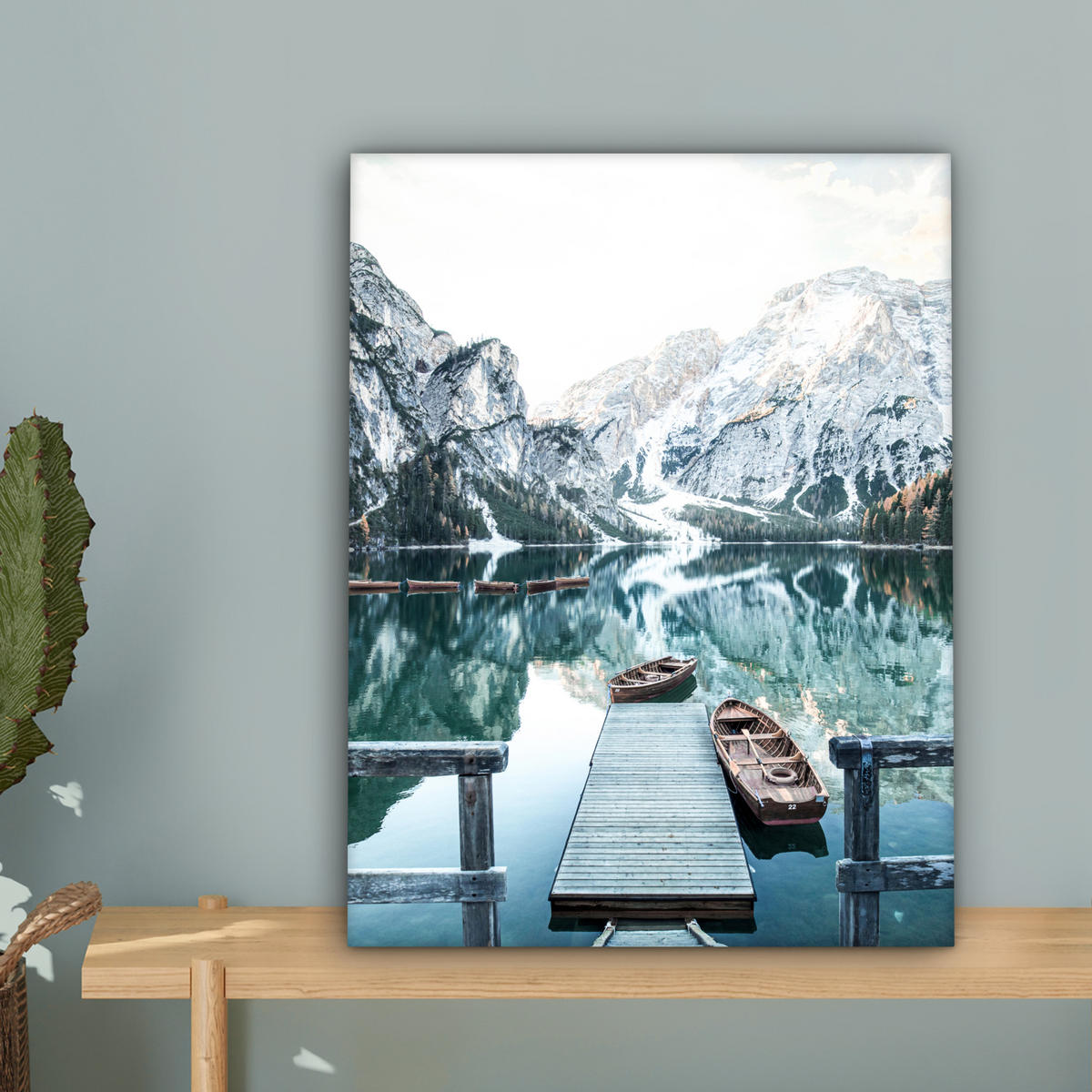 LEINWANDBILD Natur - Berge - Schnee - Wald - Boot 30x40 cm - Hellgrün, Textil (30/40cm) - MuchoWow