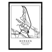 POSTER Bergen Stadtkarte – Nordisch A3 Rahmenlos - Klar, Papier (29.7/5/42cm) - Nacnic