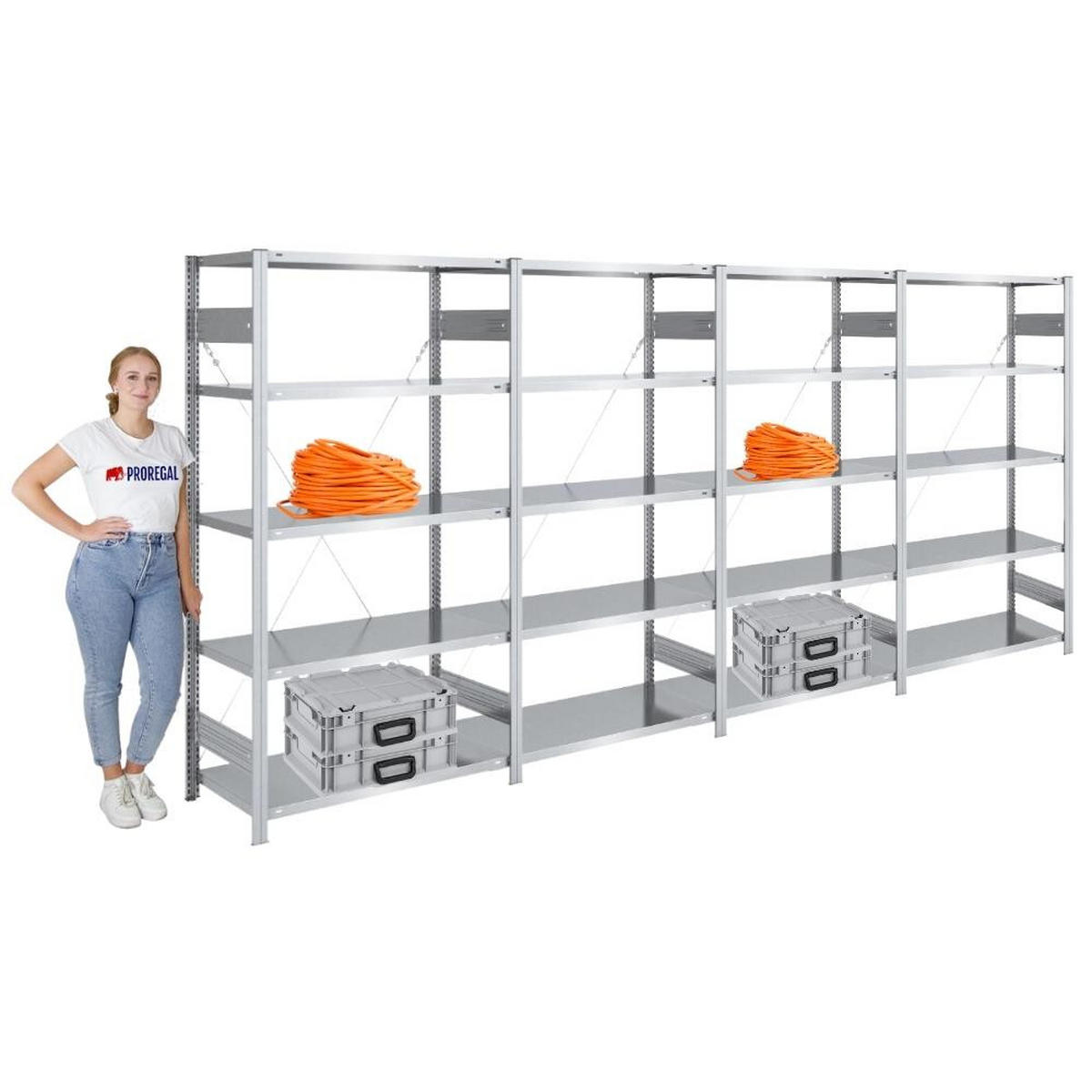 SCHWERLASTREGAL Silver Mamba 200x400x50cm 5 Ebenen je 150kg Fachlast Verzinkt - Silberfarben, Metall (400/200/50cm) - PROREGAL