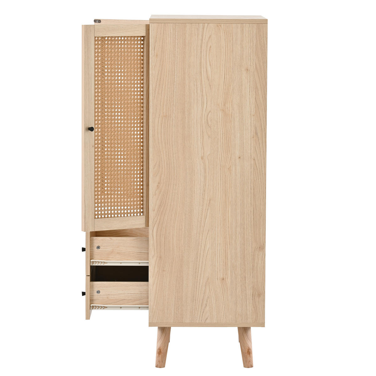 HIGHBOARD mit Rattantüren und 2 Schubladen in Eicheoptik - Eichefarben, Holzwerkstoff (60/120/40cm) - Urban Meuble