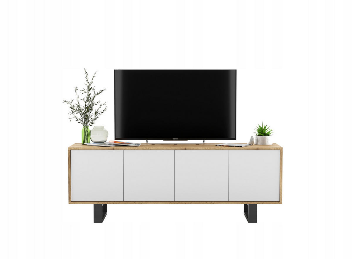 TV-SCHRANK Apollo2 Eiche wotan Weiß Matt mit Metallbeinen 150 cm - Weiß, Holzwerkstoff/Metall (150/53/35cm) - Meble Lindner