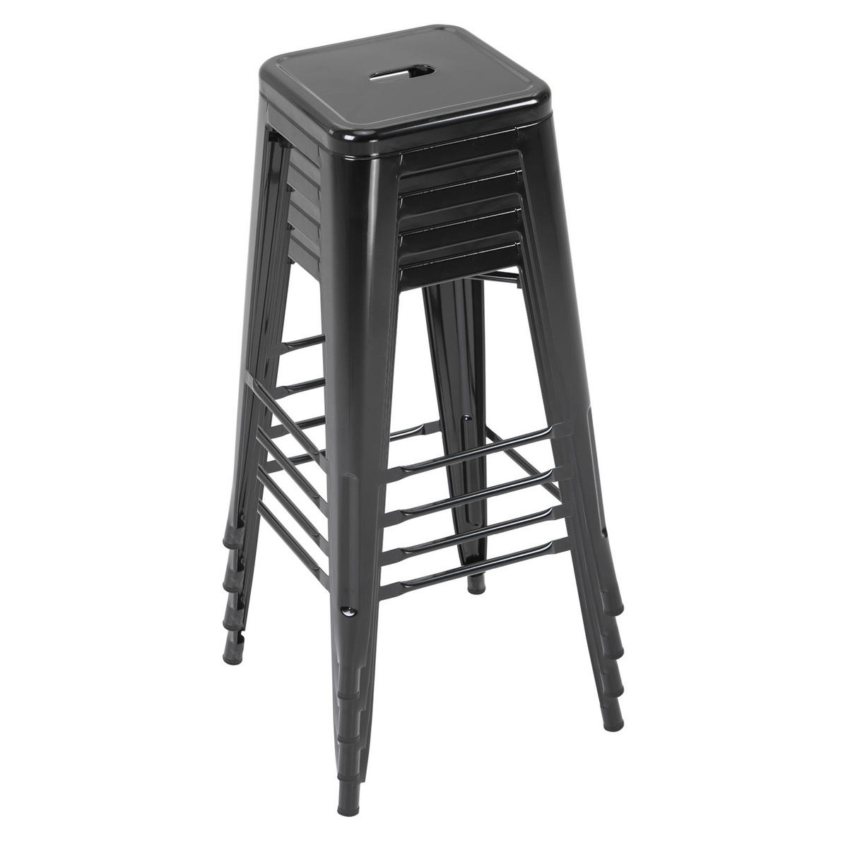 BARHOCKER 4er-Set DE-14690 industriell mit Fußstütze Schwarz - Schwarz, Metall (43/76/43cm) - ComfortXL