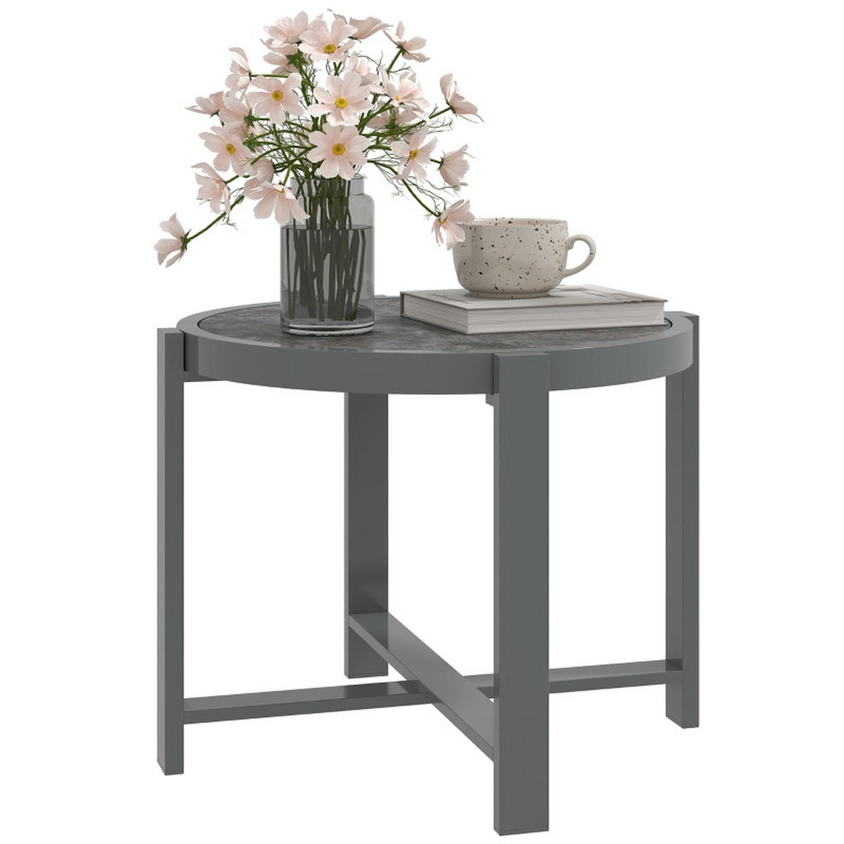 GARTEN BEISTELLTISCH Rund Grau - Grau, Metall (60/60/46cm) - ComfortXL