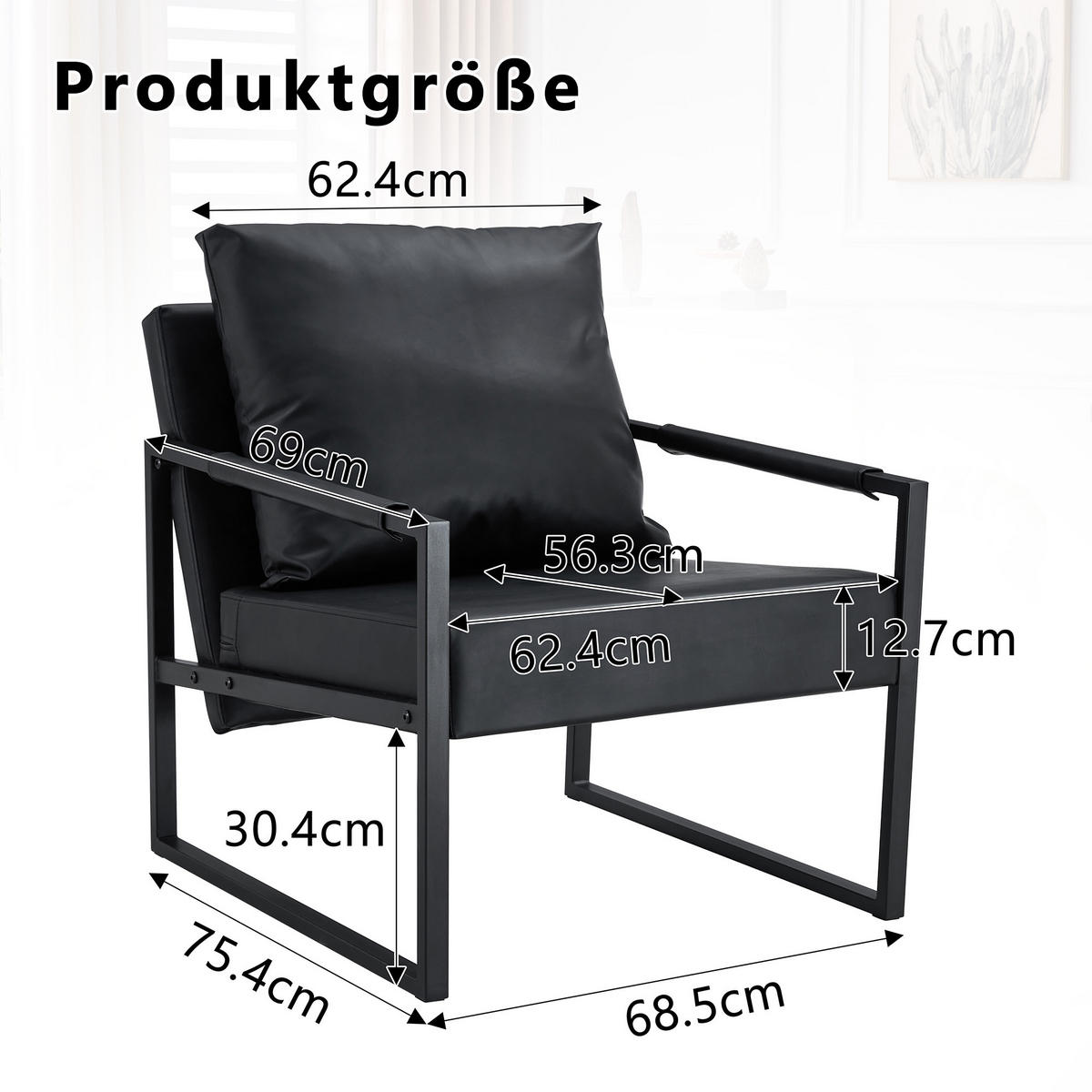 SESSEL mit schwarzem Metallrahmen, DE-42370, Schwarz - Schwarz, Metall (75.5/75.2/68.6cm) - ComfortXL