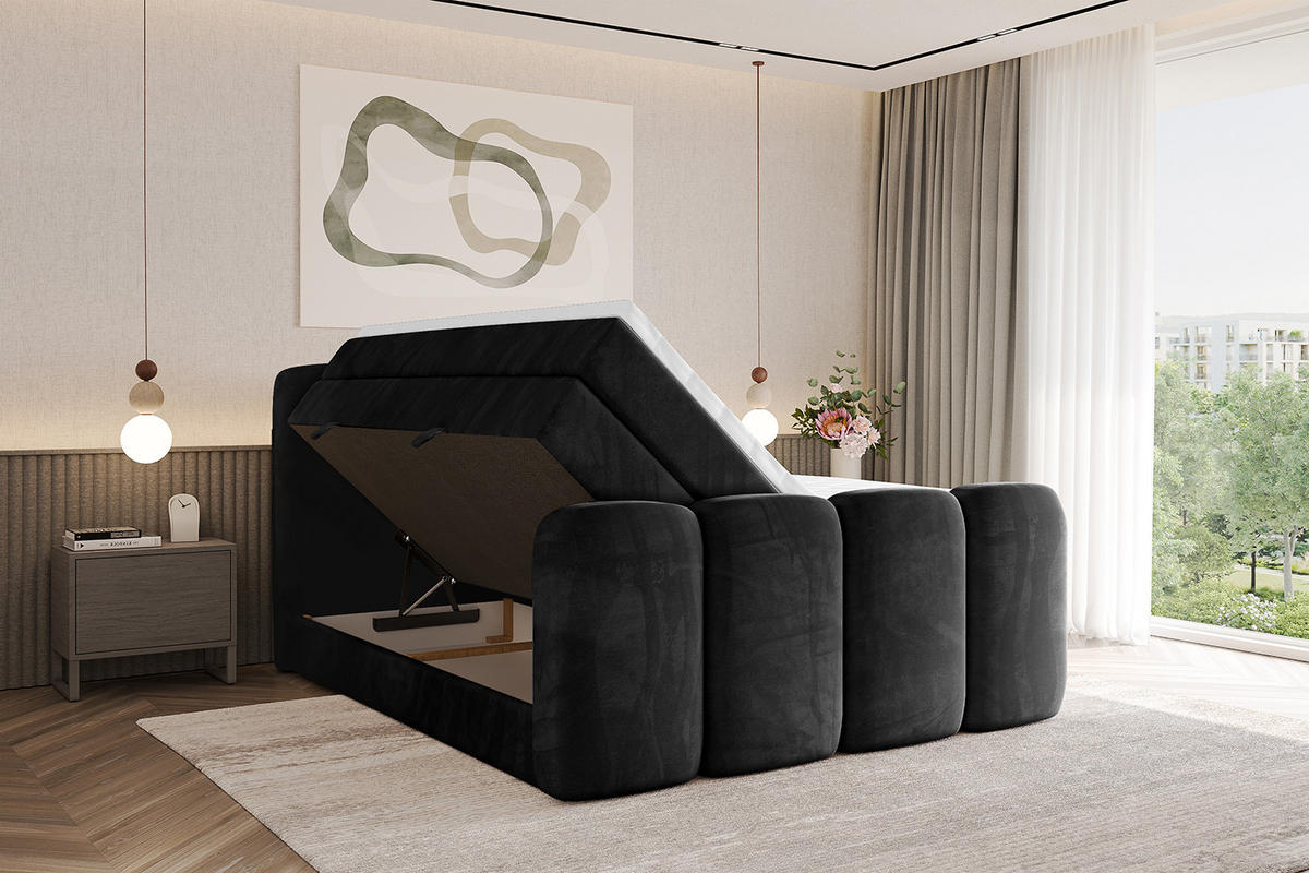 BOXBETT mit Matratze H3|H4 und Lattenrost - NINA-Z KING - 180x200 cm - Schwarz - Schwarz Hochglanz, Holzwerkstoff (180/200cm)