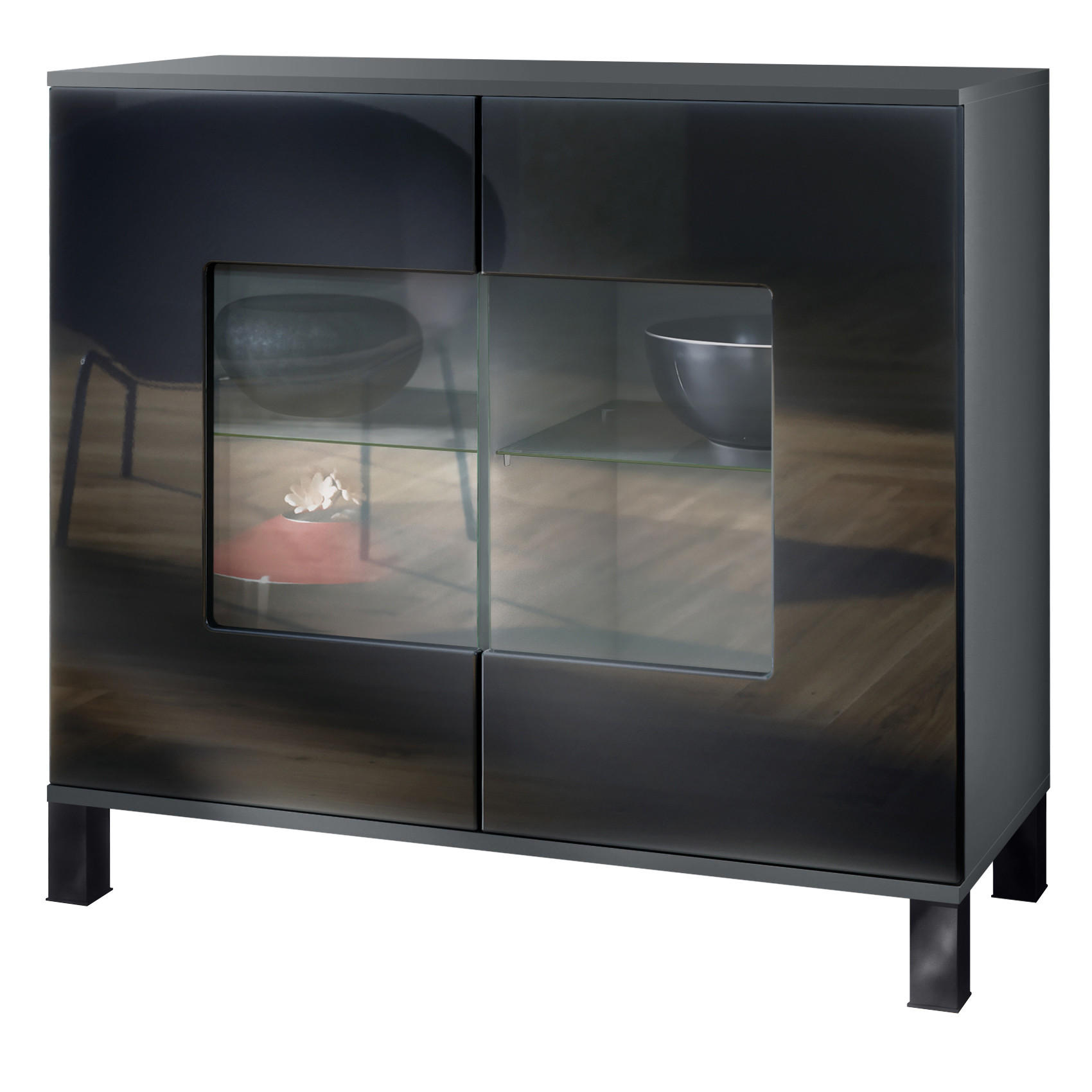 Vladon Kommode Schwarz Hochglanz 92.5x84.5x35 cm