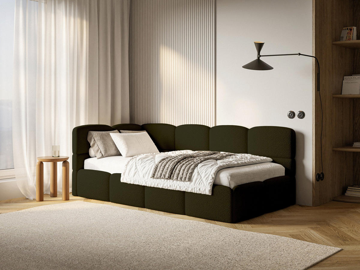 JUGENDBETT Cloudy Olivgrün 120 cm, Bouclé - Schwarz/Olivgrün, Kunststoff/Textil (120/200cm) - Selsey