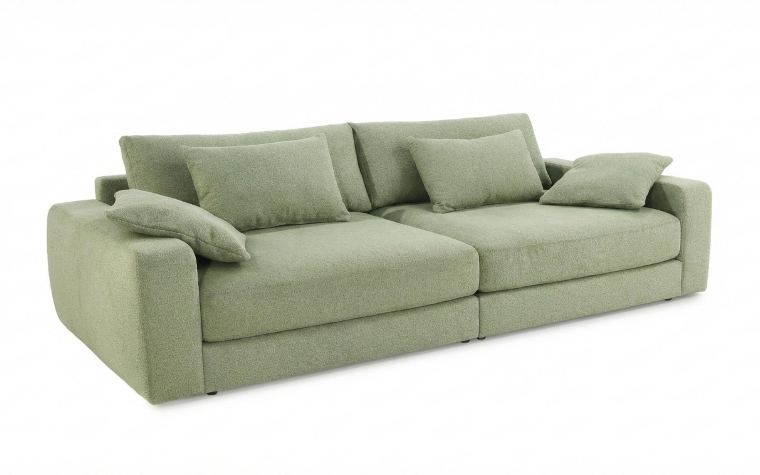 luma-home BIG-SOFA s pružinovým jádrem, Š290/H135/V90 cm, extra hluboká, ležecká plocha 122×240 cm, plochá tkanina světle zelená / 15247