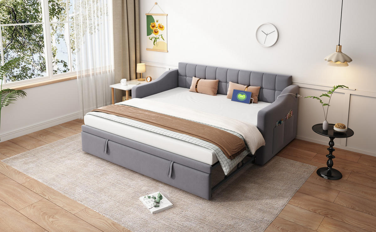 POLSTERBETT 90/180x200 cm Samt grau - Grau, Textil (180/200cm) - Fortuna Lai