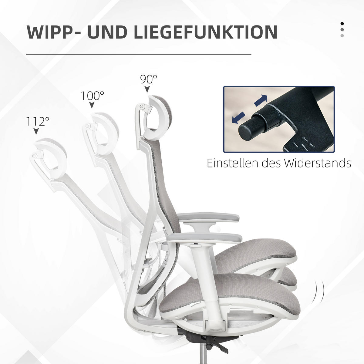 BÜROSTUHL Schreibtischstuhl höhenverstellbar mit 3D-Armlehne 3 Stufen Mesh Grau - Grau, Kunststoff (65/128/67cm) - Vinsetto