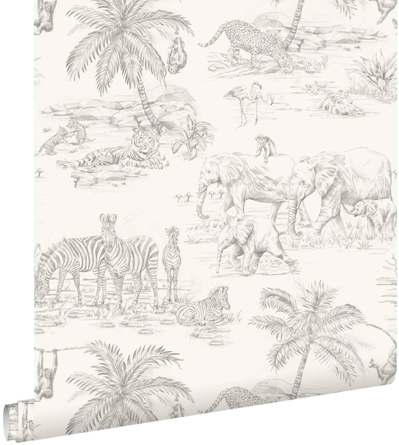 TAPETE Toile de Jouy Dschungelmuster 50 x 900 cm - Weiß, Papier (50/0.1cm) - ESTAhome