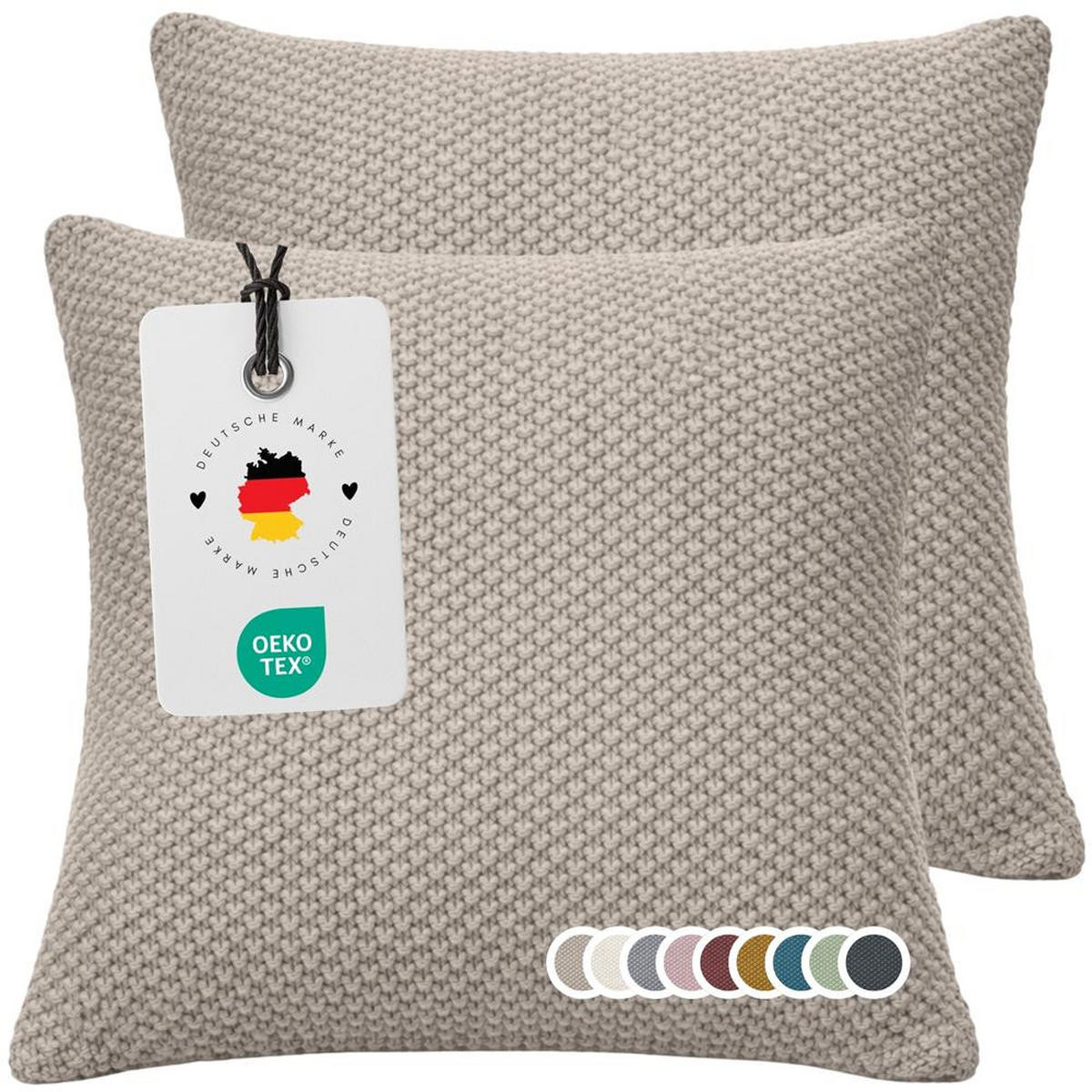 KISSENBEZUG 50x50 im 2er Set, Strick Dekokissenbezug, Wohnzimmer Sofakissenbezug für Sofa, Bett, Couch - Greige - Greige, Textil (50/50cm) - Carpe Sonno