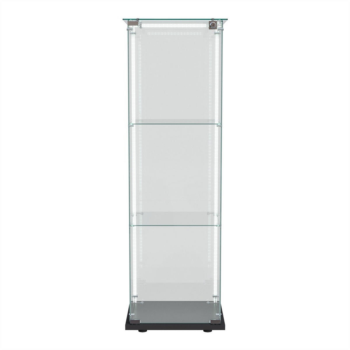VITRINE - Glas-Vitrine mit 1 Tür - 3 Ebenen und LED-Lichtband-Beleuchtung - Schwarzer Boden - Schwarz, Glas (39.8/123.3/35cm) - DELFA